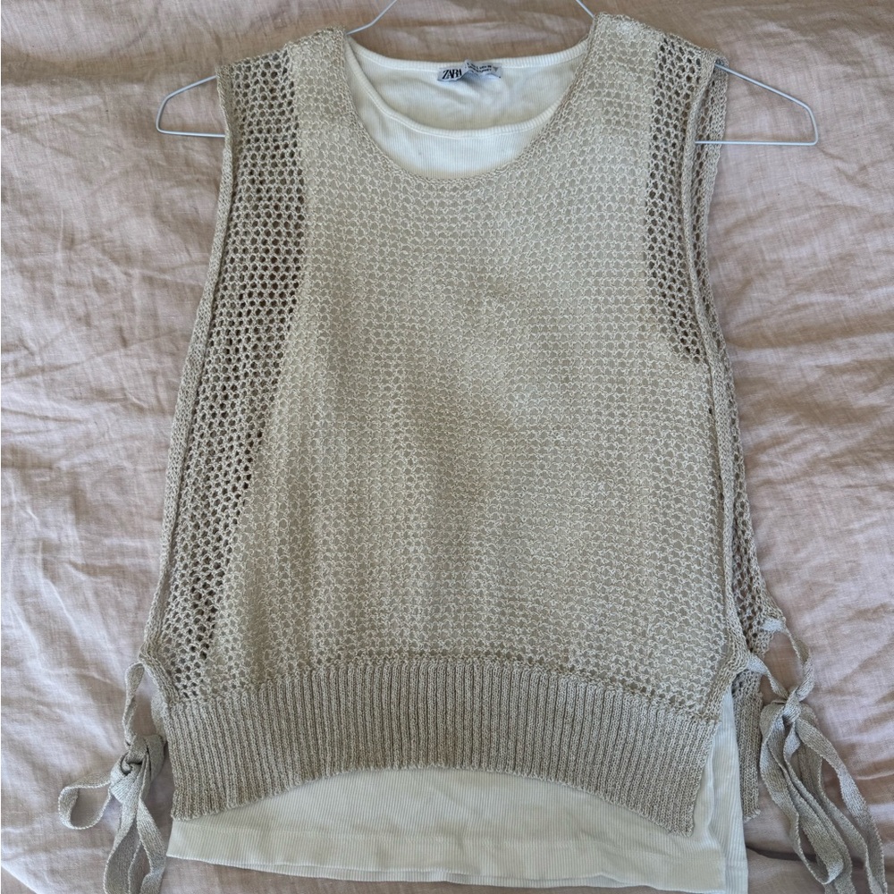 Zara Beige Knit Sleeveless Top